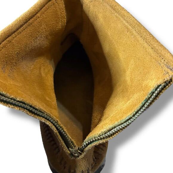 Minnetonka Moccasins Womens Tan Brown Suede Western Ankle Fringe Zip Back Size 9 - Picture 10 of 11